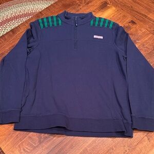 Women’s Vineyard Vines Quarterzip Sweater with Green plaid Accents